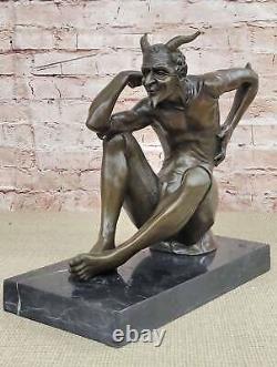 Exquis Bronze Art Sculpture Diable Satyre Faune Lust Par M. LOPEZ Figurine