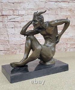 Exquis Bronze Art Sculpture Diable Satyre Faune Lust Par M. LOPEZ Figurine