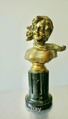F Renard, Buste de Femme, Sculpture en Bronze, Art Nouveau Signature à Voir