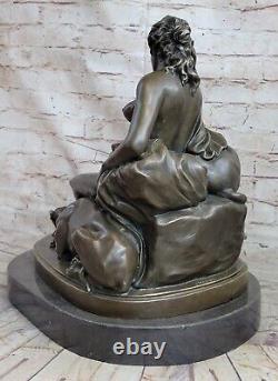 Fabuleux Bronze Statue Sculpture Nu Femme Dame Chien Figurine Art Déco Intérieur