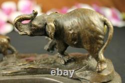 Fait Solide Bronze Sculpture Art Déco Marche Éléphants Domestique Décoration Nr