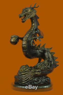 Fait à la Main Signée Dragon Thomas Bronze Sculpture Marbre Statue Figurine Art