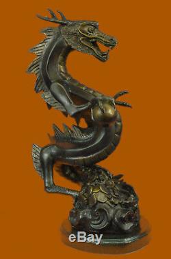 Fait à la Main Signée Dragon Thomas Bronze Sculpture Marbre Statue Figurine Art