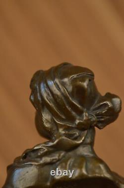Femelle Buste Bronze Sculpture Serre-Livre Fait Signée Original Deco Art