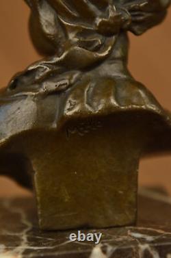 Femelle Buste Bronze Sculpture Serre-Livre Fait Signée Original Deco Art