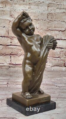 Figure Nue Garçon Jeune Statue Figurine En Bronze Art Déco Sculpture Signée