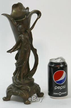 Fin Original Art Nouveau Bronze Sculpture Vase avec / Nu Femme Kassin 1985