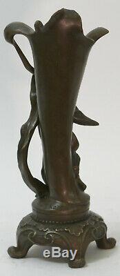 Fin Original Art Nouveau Bronze Sculpture Vase avec / Nu Femme Kassin 1985