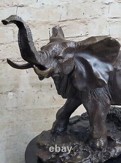 Fonte Bronze Marbre Sculpture Éléphant Safari Statue Art Figurine Animal