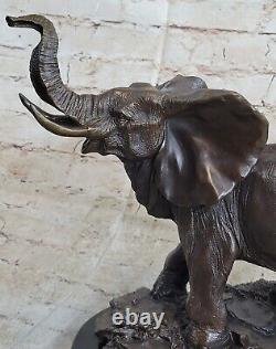 Fonte Bronze Marbre Sculpture Éléphant Safari Statue Art Figurine Animal