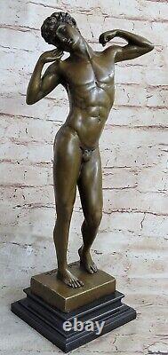 Fonte Bronze Sculpture Statue Marbre Base Chair Mâle David Figurine Art Décor