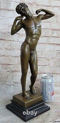 Fonte Bronze Sculpture Statue Marbre Base Chair Mâle David Figurine Art Décor