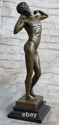 Fonte Bronze Sculpture Statue Marbre Base Chair Mâle David Figurine Art Décor