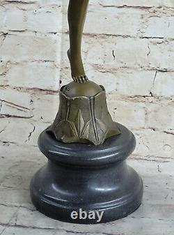 Fonte Bronze Sur Marbre Base Statue Sculpture Nu Fille Danseuse Art Deco