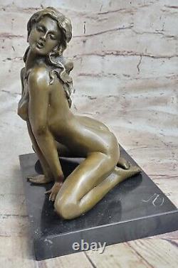 Français Bronze Art Déco Sculpture Nu Assis Erotica Original Ouvre Figurine