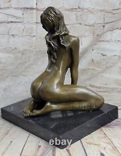 Français Bronze Art Déco Sculpture Nu Assis Erotica Original Ouvre Figurine