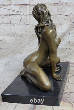 Français Bronze Art Déco Sculpture Nu Assis Erotica Original Ouvre Figurine