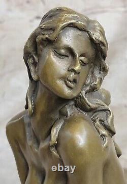 Français Bronze Art Déco Sculpture Nu Assis Erotica Original Ouvre Figurine