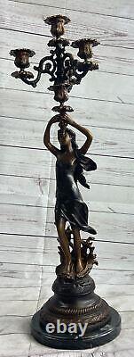 Français Candélabre Bronze Sculpture Par Moreau Style Art Nouveau Figurine