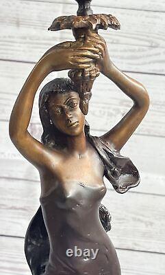 Français Candélabre Bronze Sculpture Par Moreau Style Art Nouveau Figurine