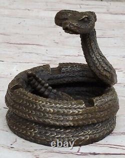 Frappant Cobra Serpent Cendrier Bronze Sculpture Art Déco Figurine Statue Décor