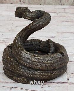 Frappant Cobra Serpent Cendrier Bronze Sculpture Art Déco Figurine Statue Décor
