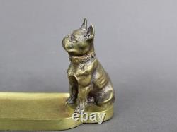 French Art Deco bulldog bronze sculpture, Old 1920s car mascot, By artist DREUX