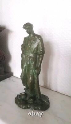 GUERO, Sculpture art déco bronze Homme à la pioche signée 1930
