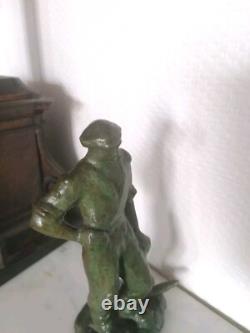 GUERO, Sculpture art déco bronze Homme à la pioche signée 1930