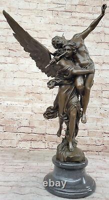 Gloria Victis Véritable Bronze Sur Marbre Base Sculpture Statue Ange Art Décor