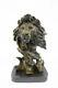 Grand Buste Mâle Lion Bronze Sculpture Statue Figurine Par Barye Art Déco