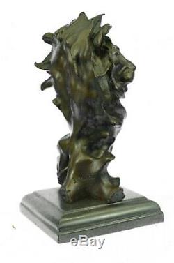 Grand Buste Mâle Lion Bronze Sculpture Statue Figurine par Barye Art Déco