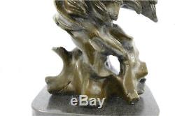 Grand Buste Mâle Lion Bronze Sculpture Statue Figurine par Barye Art Déco