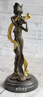 Grand Candélabre Bougeoir Bronze Sculpture Statue Style Art Nouveau Décor