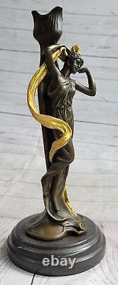 Grand Candélabre Bougeoir Bronze Sculpture Statue Style Art Nouveau Décor