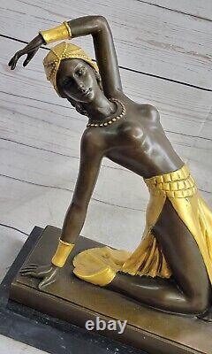 Grand Dimitri Chiparus Danseuse Art Déco Bronze Sculpture Marbre Base Art