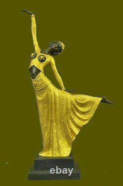 Grand Dimitri Chiparus Danseuse Art Déco Bronze Sculpture Marbre Base Figurine D