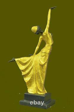 Grand Dimitri Chiparus Danseuse Art Déco Bronze Sculpture Marbre Base Figurine D