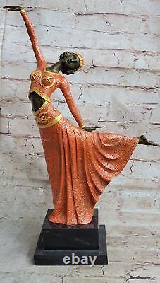 Grand Dimitri Chiparus Danseuse Art Déco Bronze Sculpture Marbre Base LR