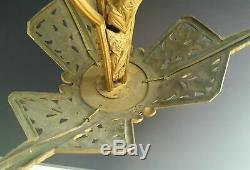 Grand Lustre Sculpture Art Deco En Bronze 1925 1930 Estampille Mh Suspension