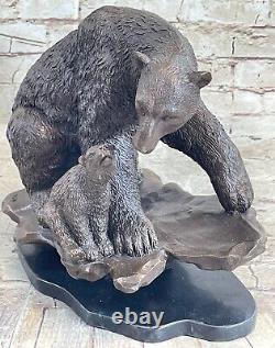 Grand Polar Ours Avec Cub Bronze Sculpture Art Déco Statue Figurine Deco