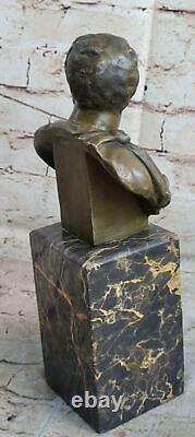 Grand Tour Bronze Buste De Romain Caesar Augustus Sur Marbre Sculpture Art