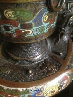 Grand Vase sculpture Bronze Cloisonné Art d'asie Chine Japon, beau Décor