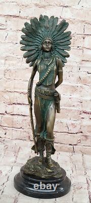 Grande Statue De Guerrière Indienne En Bronze Art Déco Figurine Décor Western
