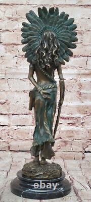 Grande Statue De Guerrière Indienne En Bronze Art Déco Figurine Décor Western