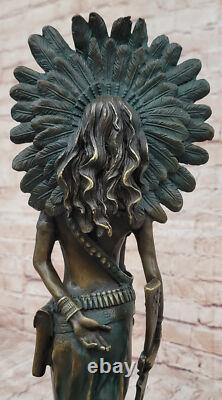 Grande Statue De Guerrière Indienne En Bronze Art Déco Figurine Décor Western