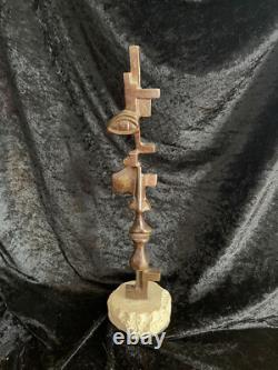 Grande sculpture en bronze XXème visage stylisé art abstrait signée abstraction