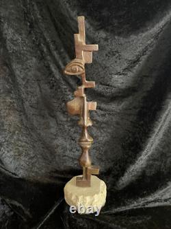 Grande sculpture en bronze XXème visage stylisé art abstrait signée abstraction