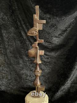 Grande sculpture en bronze XXème visage stylisé art abstrait signée abstraction