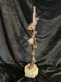 Grande sculpture en bronze XXème visage stylisé art abstrait signée abstraction